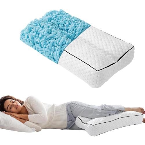 Shredded Memory Foam Knee Pillow for Side Sleepers, 6.5 Height Pillow Between Legs for Aligns Spine & Relieves Pressure Hip & Leg Elevation, Supportive Pillow for Pregnancy, Sciatica, White
