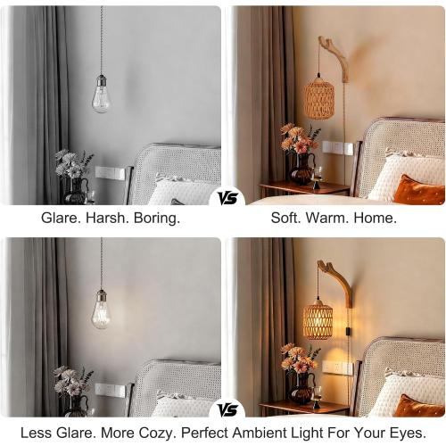 Frideko Rattan Wall Lamp with Plug in Cord Hand Woven Plug in Wall Sconces Paper Rope Wall Light Farmhouse Wall Sconce Wall Mounted Light Boho Wall Sconces Wall Lighting for Bedroom Living Room