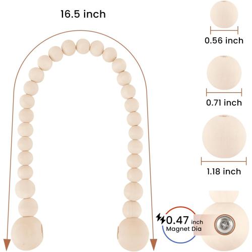 KLOGTSIND Magnetic Curtain Tiebacks, 2 Pack Wood Bead Curtain Holdbacks