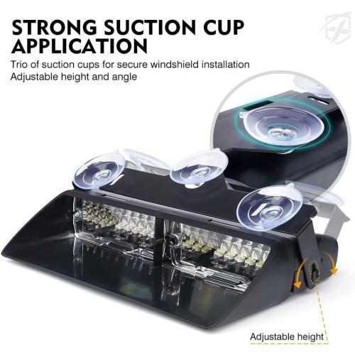 Xprite 2-in-1 High Intensity 32 LED Emergency Strobe Dash Lights Interior Windshield Flashing Light w/Suction Cups for Construction Vehicles Towing Work Trucks Plows Pickup Truck-White Amber