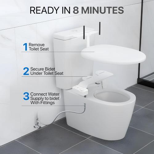 Bidet Attachment for Toilet – Dual Nozzle Front & Rear Wash, Self-Cleaning, Adjustable Water Pressure Dial, Non-Electric, Ultra-Slim, Fits Round & Elongated Toilets, Easy 8-Min Install | by ZeroTouch