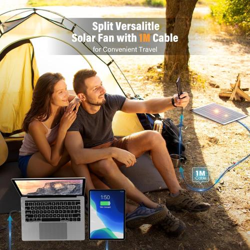 JINLICTE Solar Fan with LED Lantern, Camping Fan with 7W Solar Panel, Rechargeable Solar Powered for Outside, Quiet Battery Operated Tent for Picnic, Barbecue, Fishing, Travel