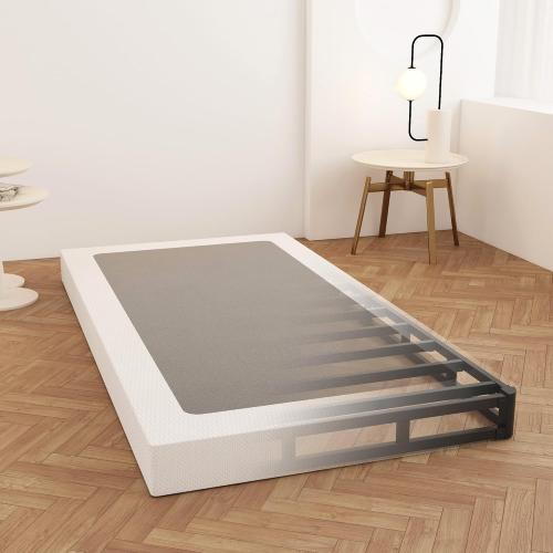 Size twin Box Spring Twin 4 Inch Low Profile, Heavy Duty Metal Box Spring Bed Base with Fabric Cover, Mattress Foundation, Easy Assembly, Noise Free, Black