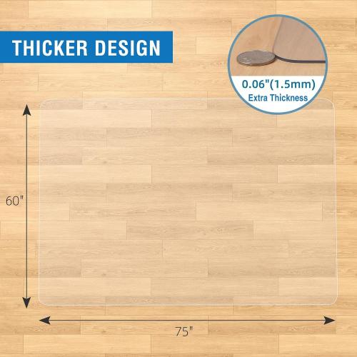 Clear Chair Mat, 75 x 60 Large Chair Mat for Hard Floors, Easy Glide Desk Mat for Rolling Chair, Anti-Slip Vinyl Floor Mat for Home Office Living Room, Clear