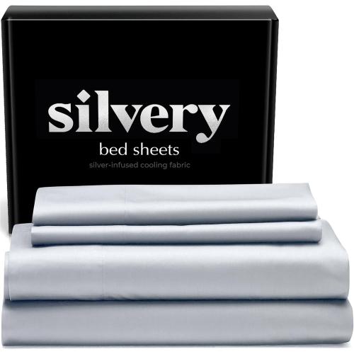 Silvery Silver Infused Bed Sheets Set - Award-Winning Self-Cooling Fabric with Self-Cleaning Silvery Technology™ That Stays Fresh 3X Longer for Hygienic Sleep (Gray, King)