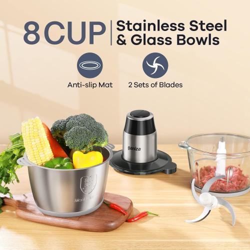 Ganiza Food Processors with 2 Bowls, 450W Meat Grinder Vegetable Chopper