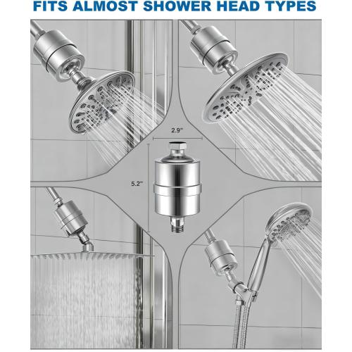 ALL METAL Shower Head Filter – Advanced Filtration Shower Filter for Hard Water, High Pressure Universal Shower Water Filters to Reduce Toxic Chemicals, Chlorine and Heavy Metals,for Skin & Baby Care