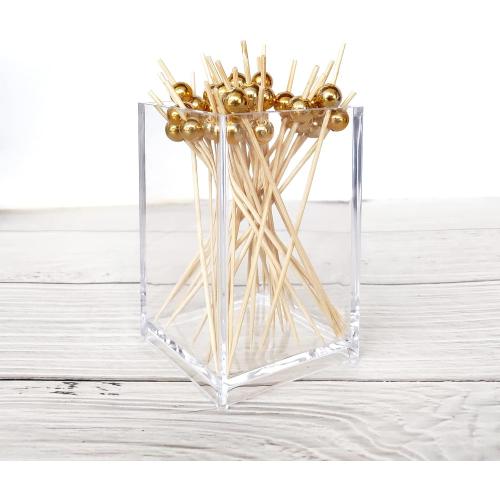 100Pack Cocktail Picks, Wooden Cocktail Toothpicks for Drinks Appetizers with Matt Gold Pearl