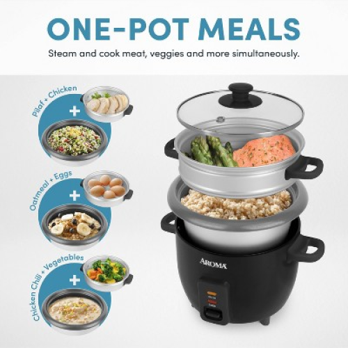 Aroma 6 Cup Rice Cooker with Outer Steam Tray Black‼️light dirt and missing clear lid‼️