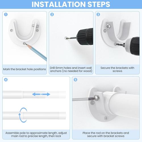 Closet Rod, 17-84in Stepless Adjuatable closet rods for Hanging Clothes