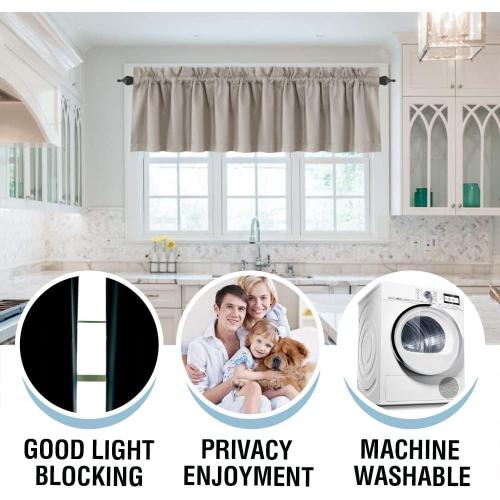 H.VERSAILTEX 100% Blackout Valances for Windows,Kitchen Window Valance Curtains for Living Room/Bedroom/Bathroom Privacy Decorative Rod Pocket Small Short Grapes 2 Pack, Warm Taupe
