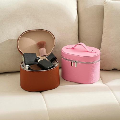 RSRSLEII Waterproof PU Leather Makeup Bag, Portable Toiletry Bag (02Pink)