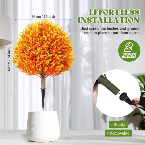 Lunmon Fall Artificial Topiary Trees Outdoor,24 Inch, 2 Pack, Orange