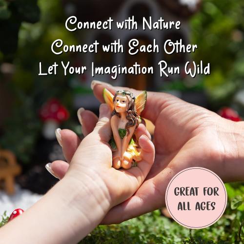 WILD PIXY Fairy Garden Kit - 13 Piece Glow in The Dark Accessories with 7.1 Outdoor Fairy House with Opening Door and Solar LED Light, Garden Door for Trees, Stones, Indoor/Outdoor Decor