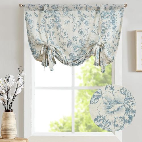 JINCHAN Tie Up Valance Curtain Floral for Windows 54 Inch 1 Panel Blue