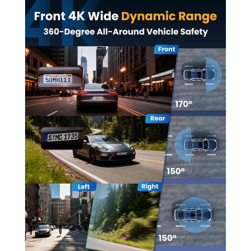 4K Dash Cam Front and Rear, WiFi Dash Camera for Cars with App