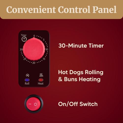 Elite Gourmet 8-Hot Dog Roller/Toaster Oven, 5 Rollers, Auto Shut-Off, Red