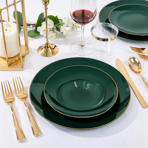 Green and Gold Plastic Plates 10.25″ Disposable Dinner Plate