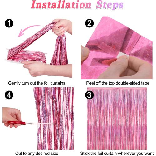 2 Pack Glitter Pink Backdrop, 3.28 FT x 7.05 FT Birthday Party Decorations, Laser Pink Fringe Curtains Foil Streamer Tinsel, Pink Curtains Photo Backdrop Happy Birthday Valentines Day Backdrop