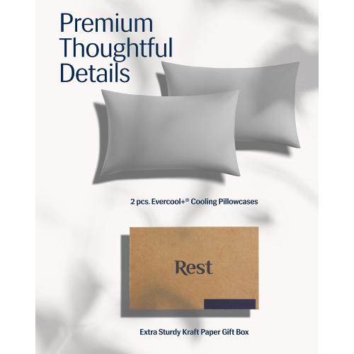 REST® Evercool®  Cooling Pillowcases King - 2 Pillowcases for Sensitive Skin, Silver Infused Fabric for Hygienic Sleep, Silky Smooth for Curly Hair, High Elastic for Snug Fit (19x35 inches)
