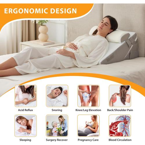 Ruqmuis Wedge Pillow Set for After Surgery, 3PCS Adjustable 9&12 Inch Bed Wedge Pillow for Sleeping, Incline Pillow Wedge for Headboard, Post Surgery, Acid Reflux, Neck&Back Support, White/Grey