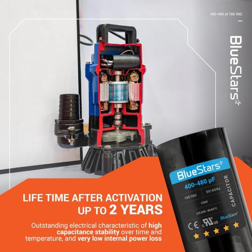 [UL Listed] BlueStars 400-480 uF MFD 165 VAC Universal CD60 Round Motor Start Capacitor 50/60 Hz - Replacement Part for AC Electric Motor Operation - Lifetime Up to 30.000 Hours