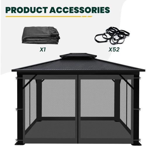 Gazebo Universal Replacement Mosquito Netting, Upgrade 12' x 14' Outdoor Canopy Net Screen 4-Panel Sidewall Curtain, with Zippers, Easy to Install, Fit for Most Gazebo 12x14 Canopy, Black