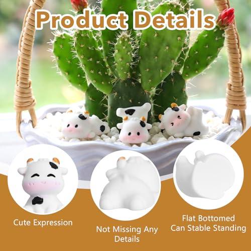 Ouligay 6 PCS Mini Cows Car Dashboard Decorations Cow Print Car Accessories Cute Funny Rear View Mirror Decoration Mini Cows Figurines Cars Interior Decor for Women Men
