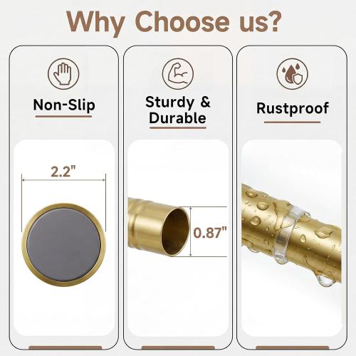 BRIOFOX Gold Tension Curtain Rod 24 to 50 Inch(2-4.1ft) - Spring Tension Shower Curtain Rod, No Drilling Brass Gold Tension Rod for Curtains Windows Closet Kitchen