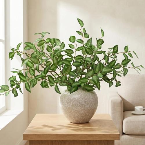 Waipfaru 5PCS Greenery Stems for Vases, 32.7 inch Artificial Eucalyptus Green Fake Leaves Branches, Faux Olive Silk Plants for Centerpieces Vase Filler Home Kitchen Decor