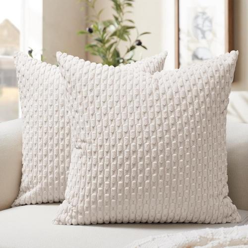 COLOR RED AND GREEN ❗❗Softalker Corduroy Decorative Throw Pillow Covers 16x16, Set of 2, Beige | Soft Boho Striped Pillow Cases, Couch Fluffy Cushion Covers for Farmhouse Home Decor Bed Living Room