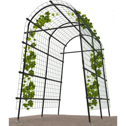 Garden Arch Trellis 7FT Extra Tall Polyethylene-Coated Stainless Steel Garden Trellis for Climbing Plants Outdoor Garden Trellis Arch for Cucumber Trellis | Gardening Trellis with Clips (Black)