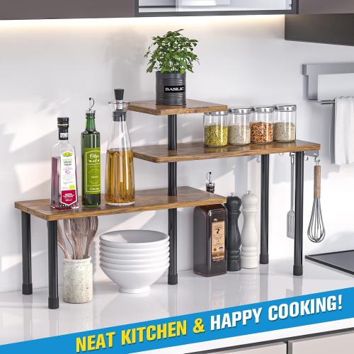 JayRex Kitchen Countertop Organizer 3-Tier Corner Shelf, Rustic Brown