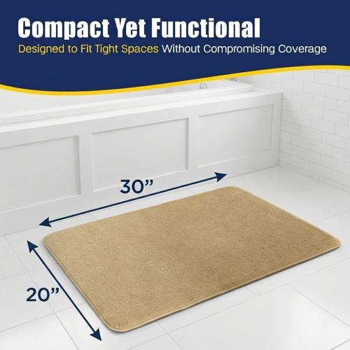 Muddy Mat® CloudStep Bathroom Rugs, Non Slip Bath Mats for Bathroom, Super Absorbent Memory Foam Chenille, Quick Dry Machine Washable Thick Toilet Rug for Shower Tub and Floor, Beige 20 x 30