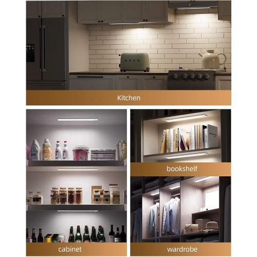 12inch Under Cabinet Lighting with Remote, 2400mAh Rechargeable Motion Sensor Light Indoor, Wireless Closet Lights, Dimmable, 3 Color Temps, Magnetic for Kitchen, Stairs (4 Pack)