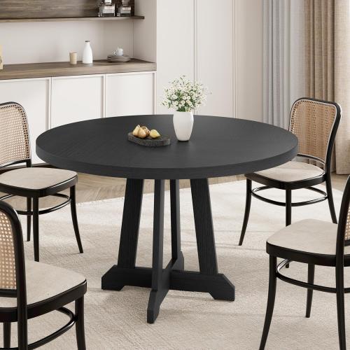 Garvee 47 Inch Round Dining Table for 4-6 People, Wood Kitchen Table, Black