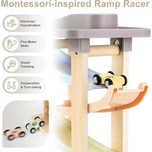 Joyreal Montessori Toddler Toys for 1  Year Old Boys Girls Wooden Car Ramp