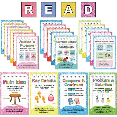 20Pcs Colorful Reading Strategies Posters for Classroom Reading Educational Motivational Bulletin Board Set Read Corner Posters for Back to School Library Chalkboard Wall Art Decor Teacher Supplies
