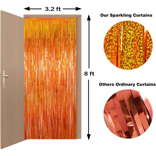 Orange Foil Fringe Curtain Backdrop 3 Pack, 3.2 x 8.2 FT Halloween Decor
