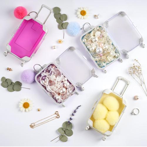 LemonRoad 30 Pcs Mini Suitcase Empty Storage Box and Plush Ball Keychain Candy Luggage Containers Packaging Case for Galentine Bridal Shower Baby Shower Party Favors Travel Gifts (Multicolor)