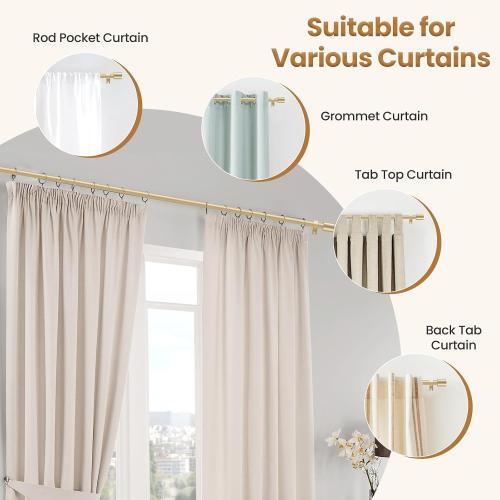 Gold Curtain Rods for Windows 28-48 Inch,Adjustable 5/8 In Curtain Rod Gold
