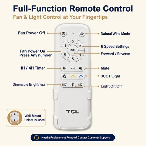 TCL 52 White Low Profile Ceiling Fan with Light & Remote