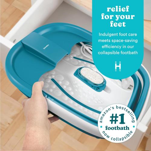 Homedics Smart Space Bubble Mate Collapsible Foot Spa, Heat-Maintaining, Bubble Massage with Pumice Stone and Splash Guard