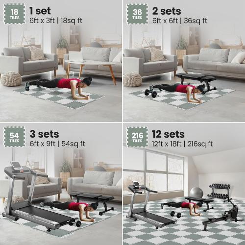 bemaxx Gym Mats Set - EVA Interlocking Foam Floor Tiles (12.6x12.6x0.4) Protective Gym Flooring Sports Home Workout Exercise Mats Puzzle Garage Fitness Play-Room Pool Treadmill Bike, 18 pcs, 18sqft