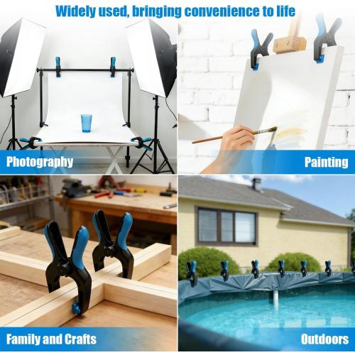 6 Pack 6 inch Heavy Duty Spring Clamps,Large Plastic Clamps,Spring Clips for Woodworking,Backdrop Stand,Pool Cover, Photography, Crafts