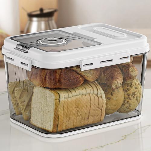 Olimingse Bread Box For Kitchen Countertop, Airtight Bread Storage Container, Bread Keeper For Homemade Bread, Cookies, Cereal, Fruits, 10L White.