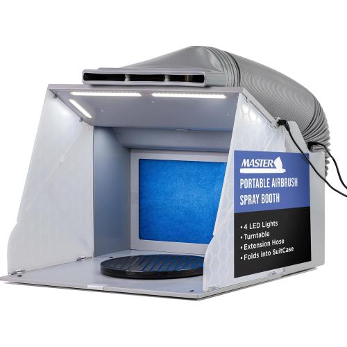 Master Airbrush Portable Airbrush Spray Booth Kit with Dual Exhaust Fans, 4 LED Lights, Turntable & Extension Hose, 16x18x13 Hobby Airbrush Booth for Painting, Models, Arts, Crafts, Cakes