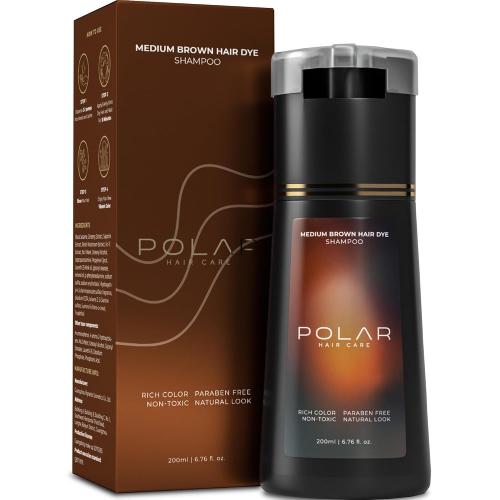 Polar Haircare - Medium Brown Hair Color Shampoo Hair Dye Shampoo for Women & Men - Natural Semi Permanent Medium Brown Dye for Gray Coverage, Fast Acting Vegan Coverage - Instant Results 6.76 Fl Oz