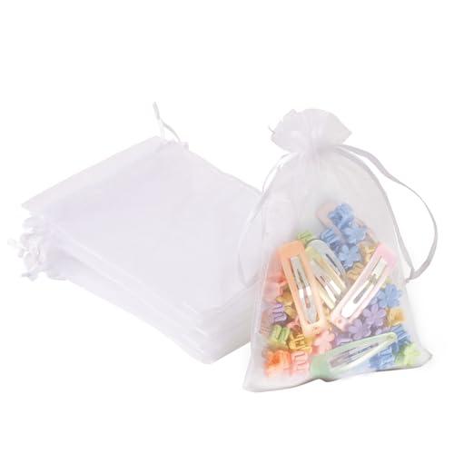 100PCS White Organza Bags, 4x6 Inch Small Mesh Bags Drawstring, Jewelry Gift Bags for Easter, Party, Festival, Bathroom Soaps, Makeup