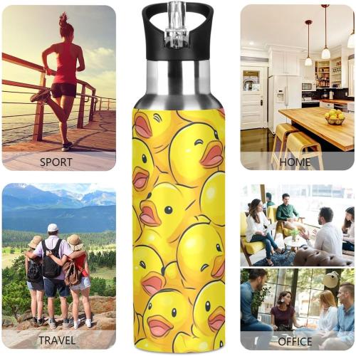 MISSING PART AND.  The sticker is removed from the halfway ‼️point. Kcldeci Cartoon Rubber Ducky Sports Water Bottle 20 Oz Straw Lid Leak Proof Vacuum Insulated Stainless Steel Hot Cold Double Walled Thermo Mug Tumbler Travel Cup Standard Metal Canteen